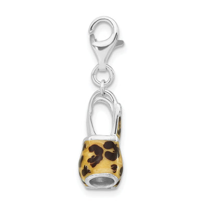 Sterling Silver Polished 3-D Cz Black & Tan Enameled Overalls W/Lobster Clasp Charm