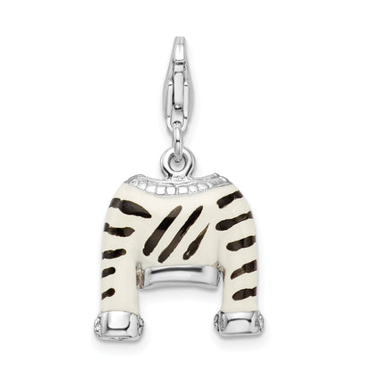 Sterling Silver Amore La Vita Rhodium-Plated Polished 3-D Cz Enameled Zebra Jacket Charm With Fancy Lobster Clasp