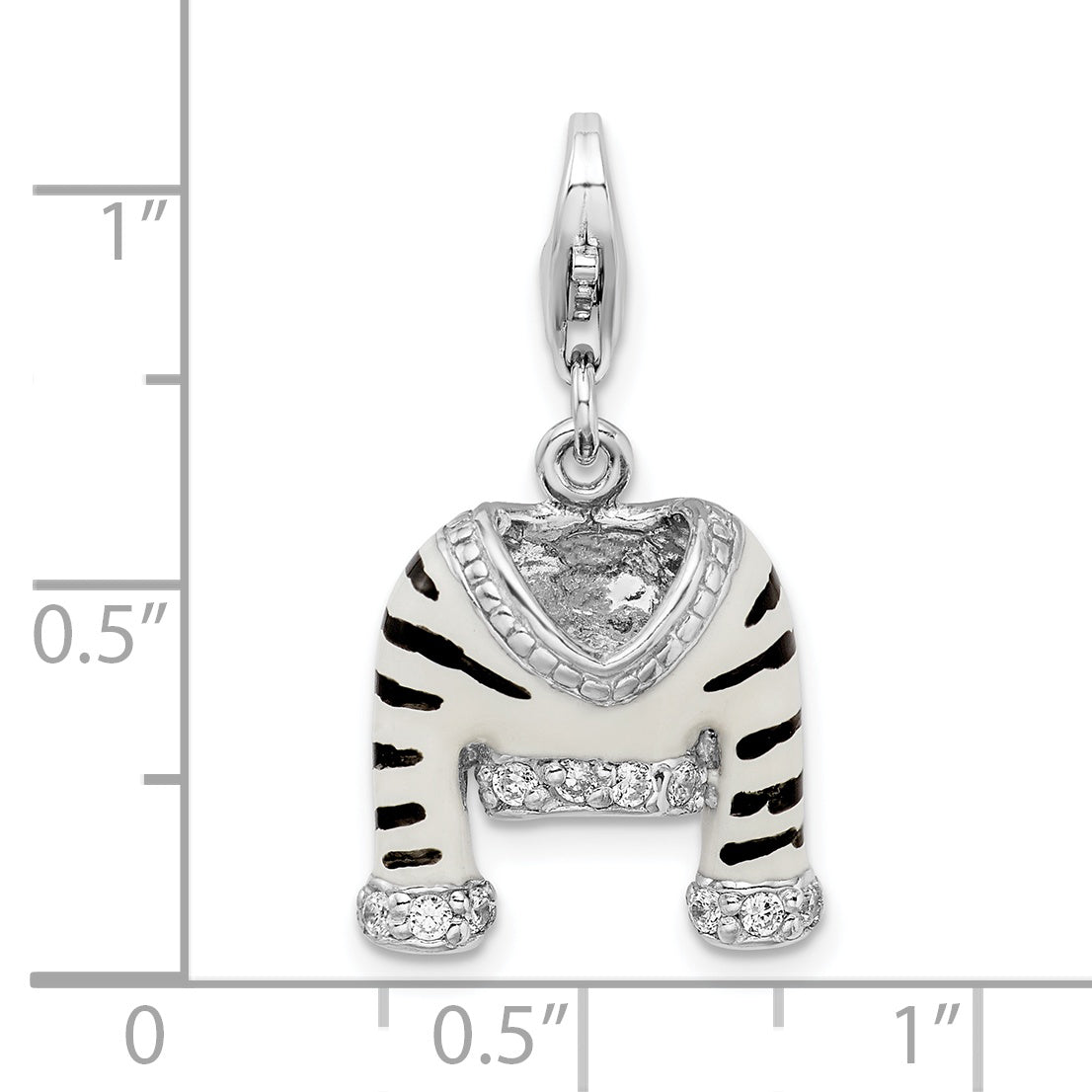 Sterling Silver Amore La Vita Rhodium-Plated Polished 3-D Cz Enameled Zebra Jacket Charm With Fancy Lobster Clasp