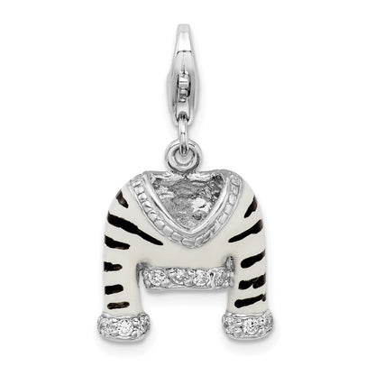 Sterling Silver Amore La Vita Rhodium-Plated Polished 3-D Cz Enameled Zebra Jacket Charm With Fancy Lobster Clasp