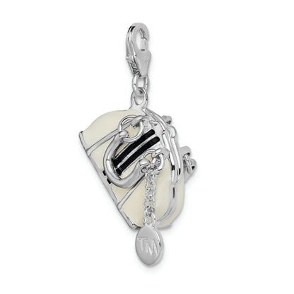 Sterling Silver Rhodium-Plated 3-D Enameled Purse W/Lobster Clasp Charm