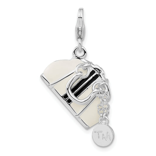 Sterling Silver Rhodium-Plated 3-D Enameled Purse W/Lobster Clasp Charm