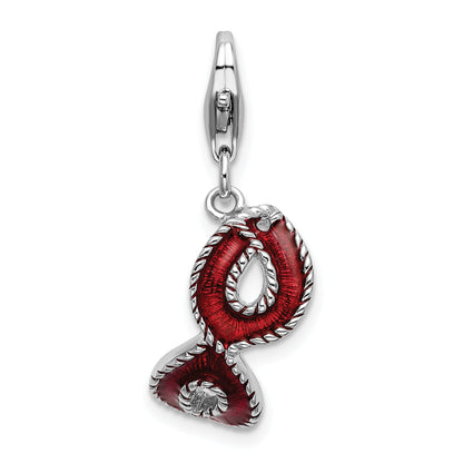 Sterling Silver Amore La Vita Rhodium-Plated Polished 3-D Red Enameled Mask Charm With Fancy Lobster Clasp