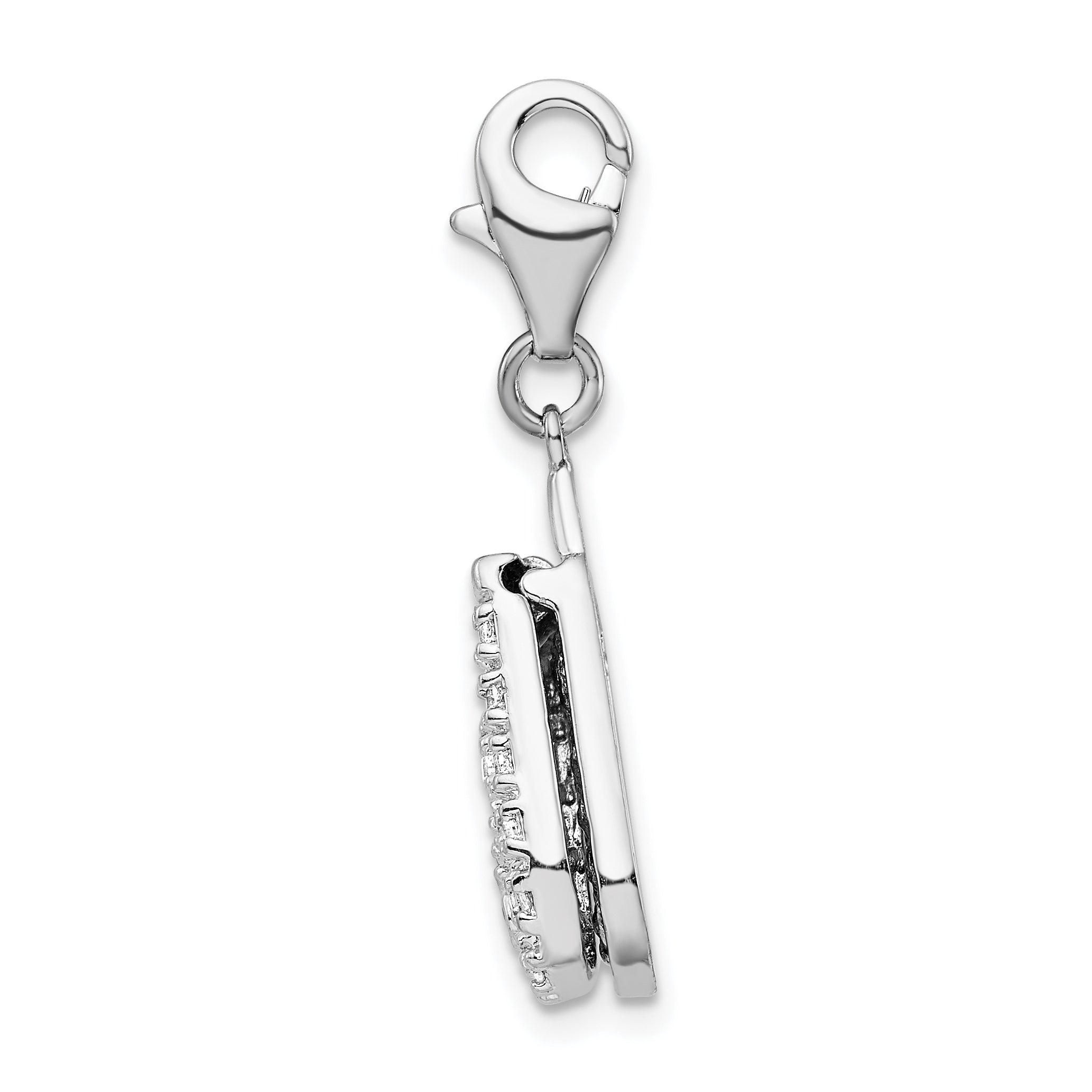 Sterling Silver Amore La Vita Rhodium-Plated Polished 3-D Moveable Cz Flip Cell Phone Charm With Fancy Lobster Clasp