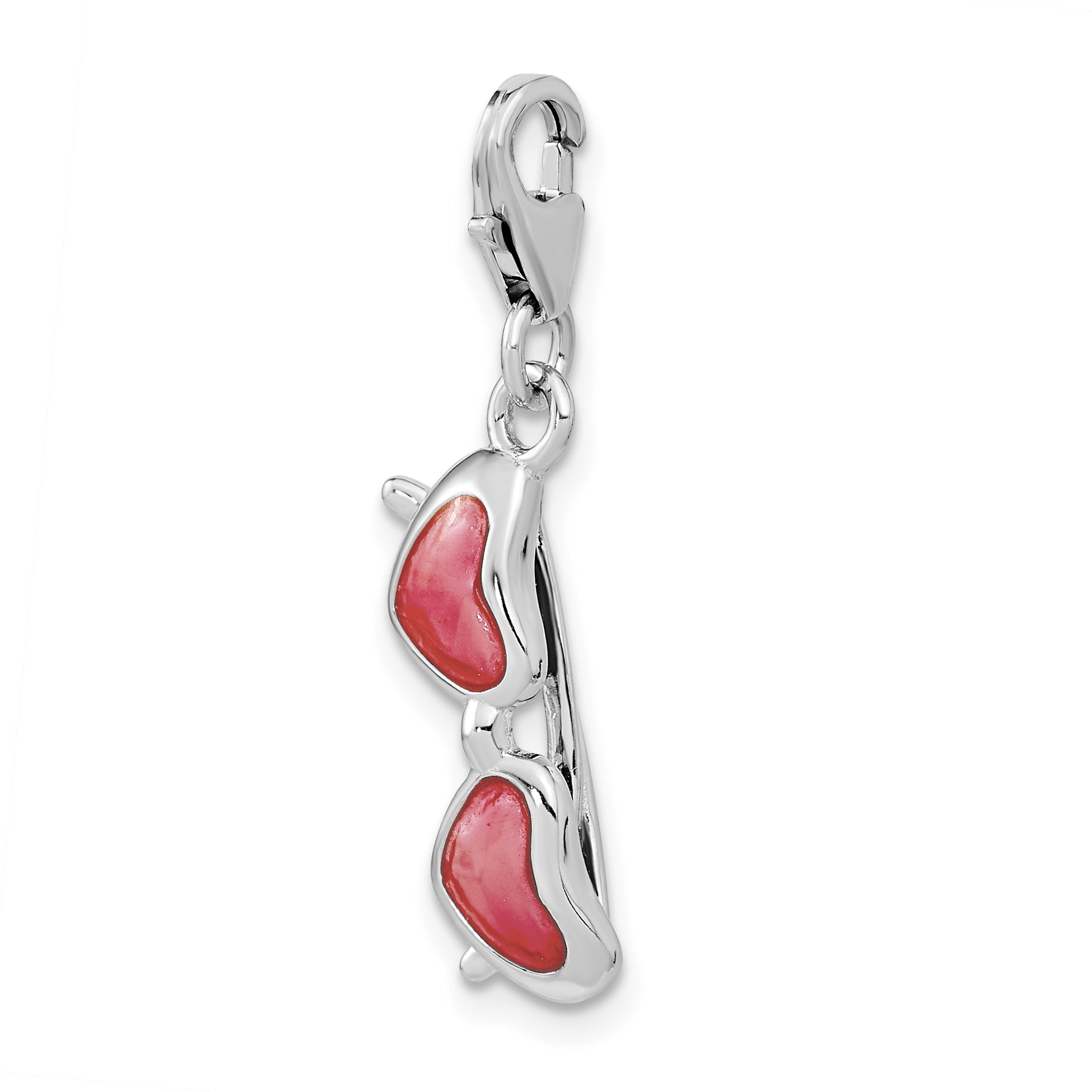 Sterling Silver Amore La Vita Rhodium-Plated Polished 3-D Enameled Coral Heart Sunglasses Charm With Fancy Lobster Clasp