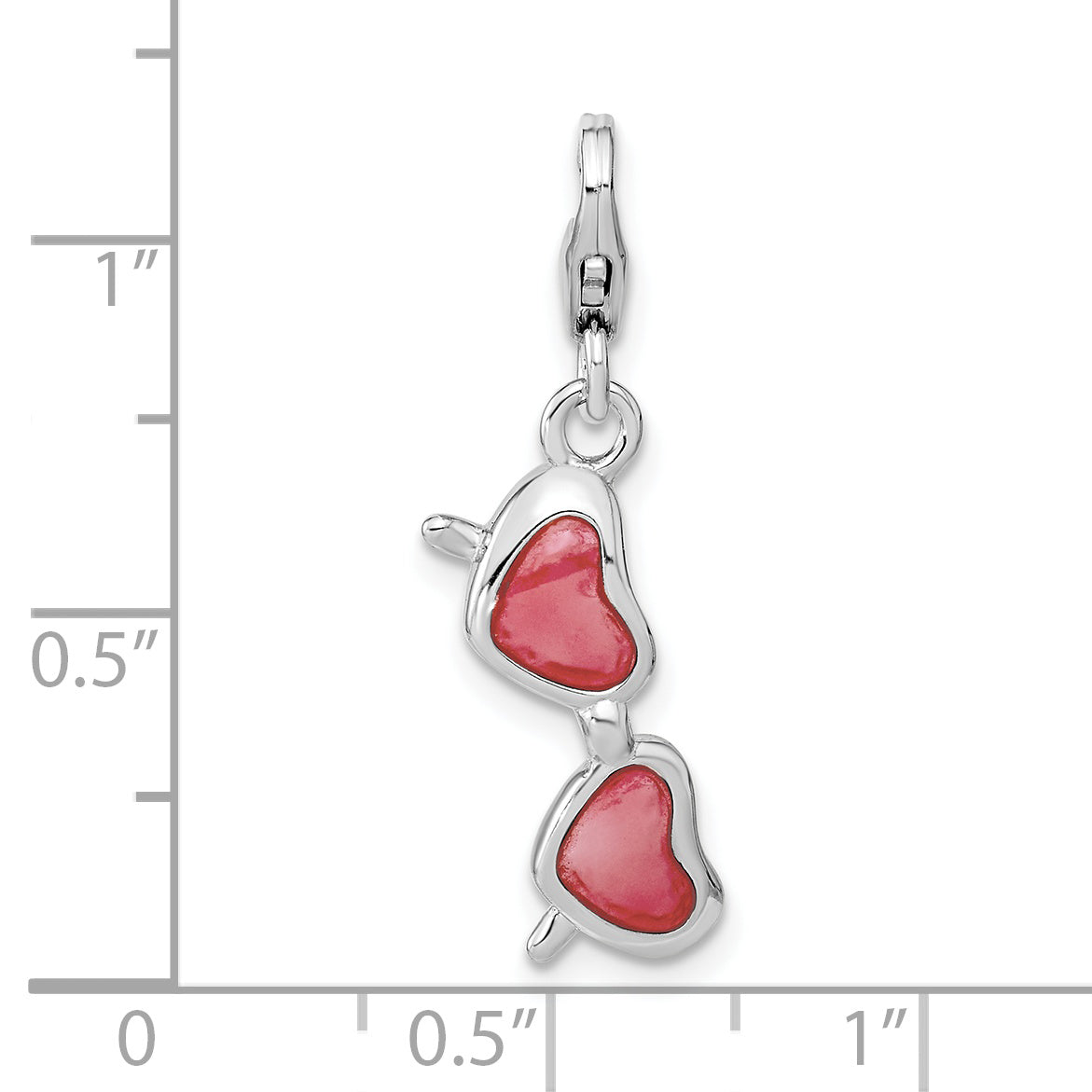 Sterling Silver Amore La Vita Rhodium-Plated Polished 3-D Enameled Coral Heart Sunglasses Charm With Fancy Lobster Clasp