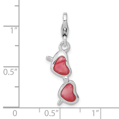 Sterling Silver Amore La Vita Rhodium-Plated Polished 3-D Enameled Coral Heart Sunglasses Charm With Fancy Lobster Clasp