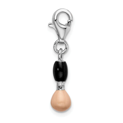 Sterling Silver Amore La Vita Rhodium-Plated Polished 3-D Black And Pink Enameled Blush Brush Charm With Fancy Lobster Clasp