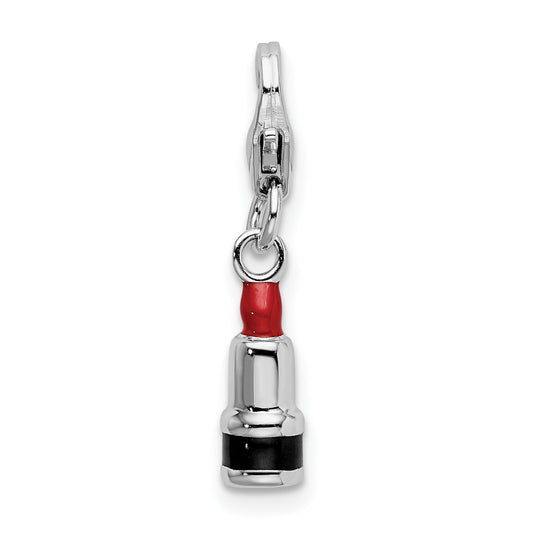Sterling Silver Amore La Vita Rhodium-Plated Polished 3-D Enameled Red Lipstick Charm With Fancy Lobster Clasp