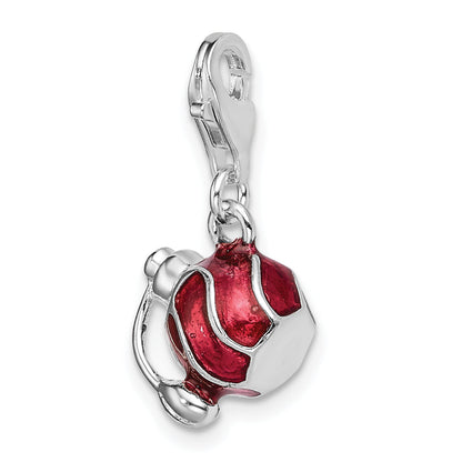 Sterling Silver Amore La Vita Rhodium-Plated Polished 3-D Enameled Perfume Bottle Charm With Fancy Lobster Clasp