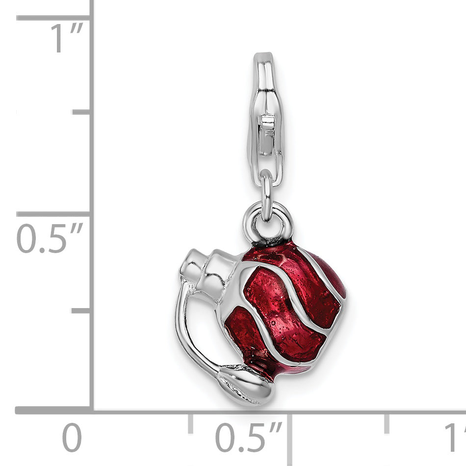 Sterling Silver Amore La Vita Rhodium-Plated Polished 3-D Enameled Perfume Bottle Charm With Fancy Lobster Clasp