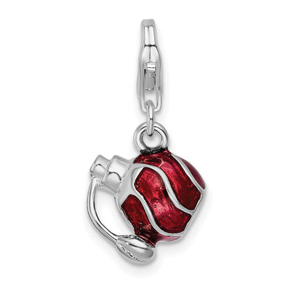 Sterling Silver Amore La Vita Rhodium-Plated Polished 3-D Enameled Perfume Bottle Charm With Fancy Lobster Clasp