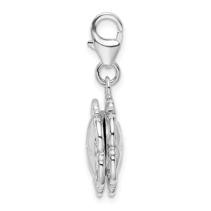 Sterling Silver Amore La Vita Rhodium-Plated Polished 3-D Enameled Compact Charm With Fancy Lobster Clasp
