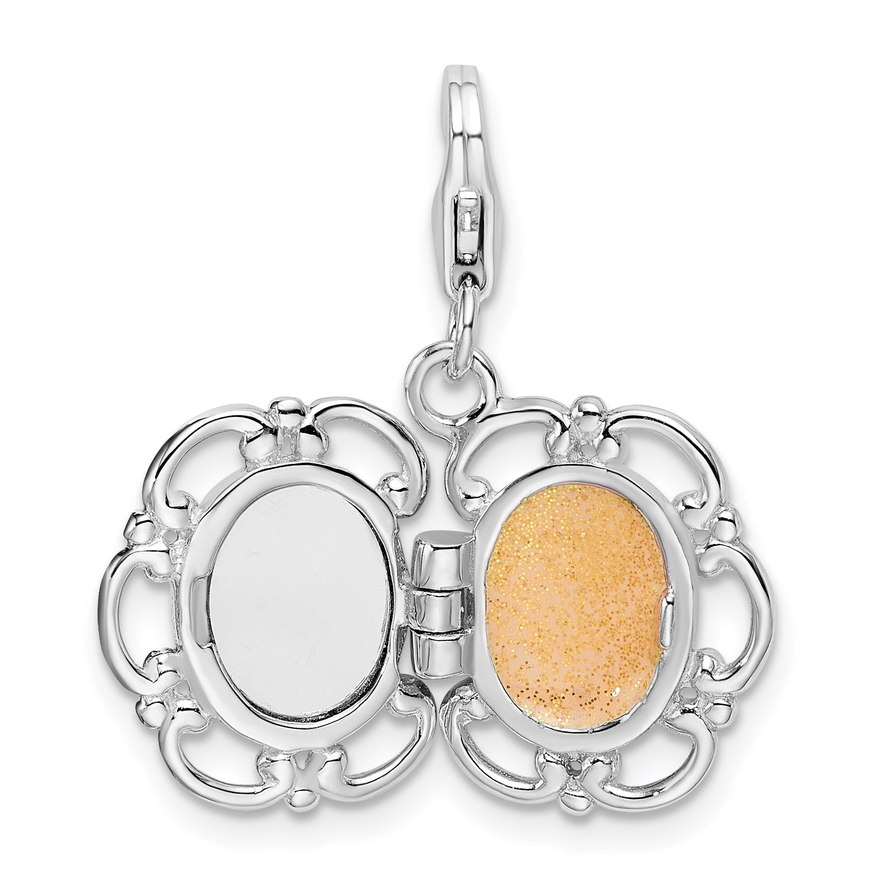 Sterling Silver Amore La Vita Rhodium-Plated Polished 3-D Enameled Compact Charm With Fancy Lobster Clasp