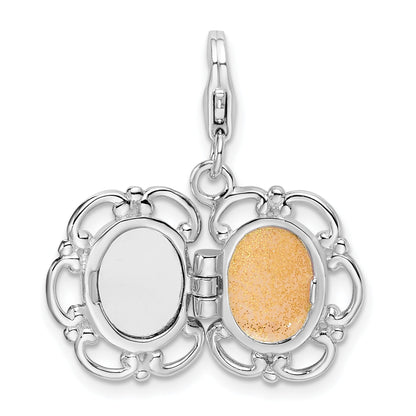 Sterling Silver Amore La Vita Rhodium-Plated Polished 3-D Enameled Compact Charm With Fancy Lobster Clasp