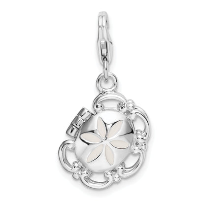 Sterling Silver Amore La Vita Rhodium-Plated Polished 3-D Enameled Compact Charm With Fancy Lobster Clasp