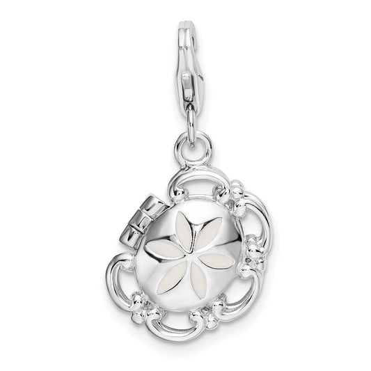 Sterling Silver Amore La Vita Rhodium-Plated Polished 3-D Enameled Compact Charm With Fancy Lobster Clasp