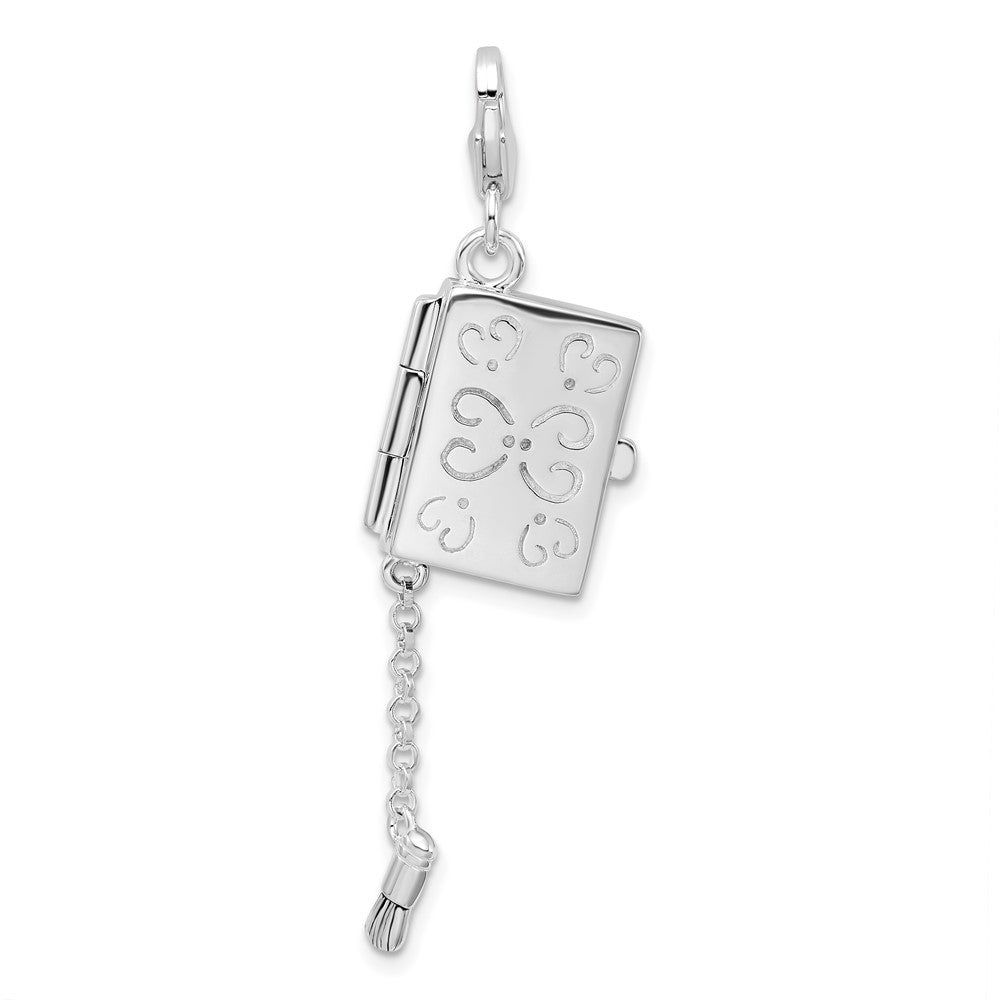 Sterling Silver Amore La Vita Rhodium-Plated Polished 3-D Moveable Enameled Eyeshadow Compact Charm With Fancy Lobster Clasp