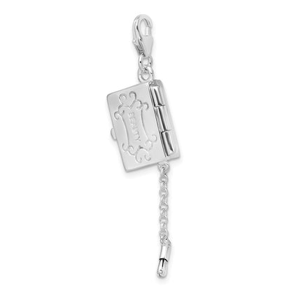 Sterling Silver Amore La Vita Rhodium-Plated Polished 3-D Moveable Enameled Eyeshadow Compact Charm With Fancy Lobster Clasp