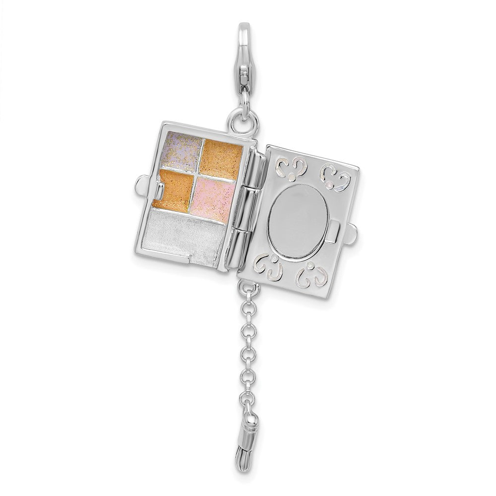 Sterling Silver Amore La Vita Rhodium-Plated Polished 3-D Moveable Enameled Eyeshadow Compact Charm With Fancy Lobster Clasp