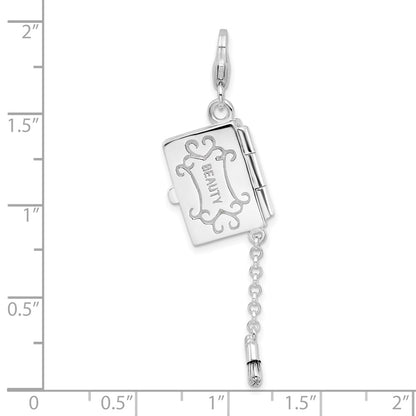 Sterling Silver Amore La Vita Rhodium-Plated Polished 3-D Moveable Enameled Eyeshadow Compact Charm With Fancy Lobster Clasp
