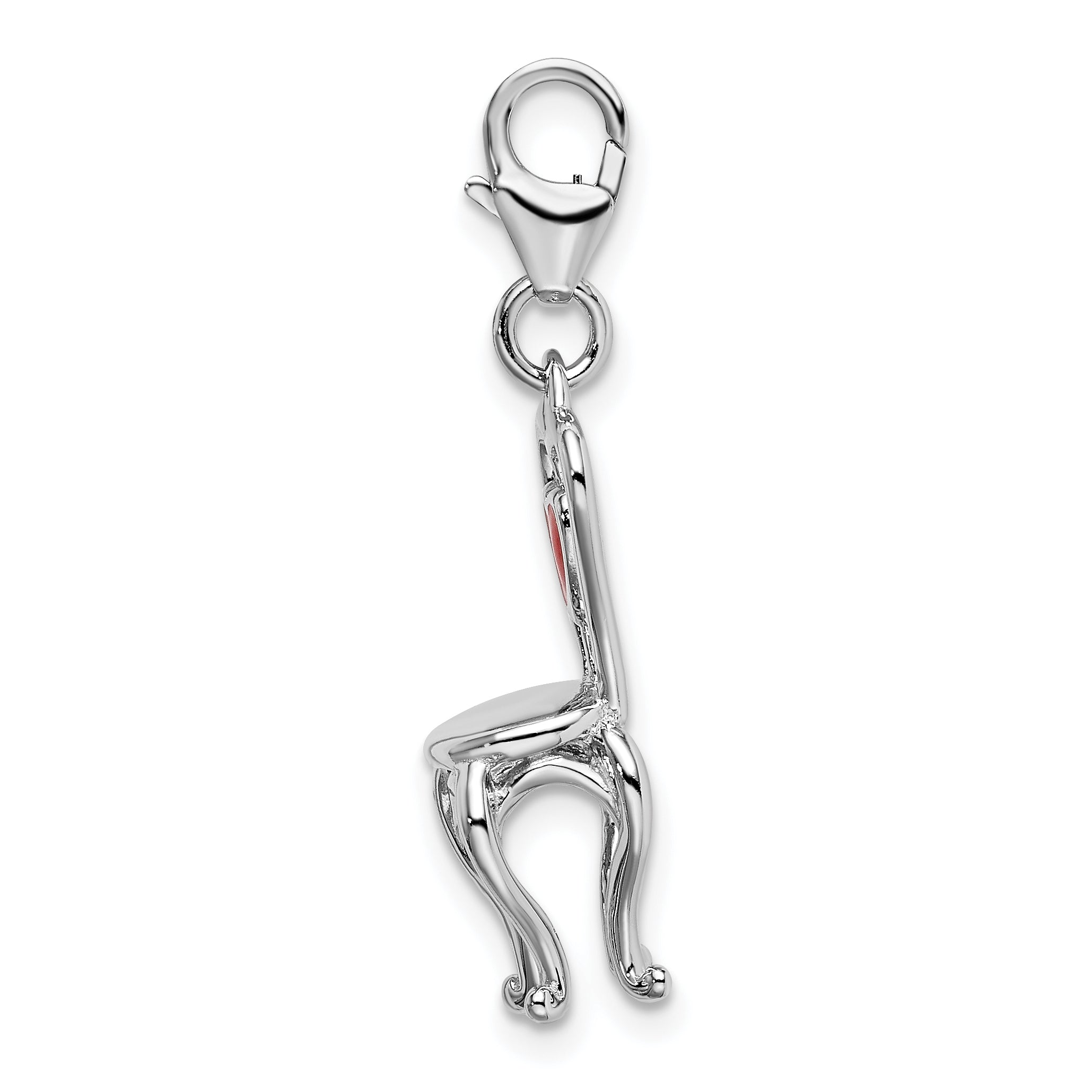 Sterling Silver Amore La Vita Rhodium-Plated Polished 3-D Enameled Chair With Heart Charm Fancy Lobster Clasp