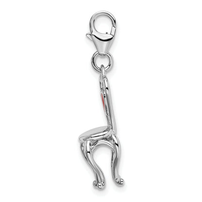 Sterling Silver Amore La Vita Rhodium-Plated Polished 3-D Enameled Chair With Heart Charm Fancy Lobster Clasp