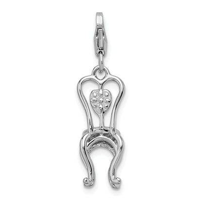 Sterling Silver Amore La Vita Rhodium-Plated Polished 3-D Enameled Chair With Heart Charm Fancy Lobster Clasp