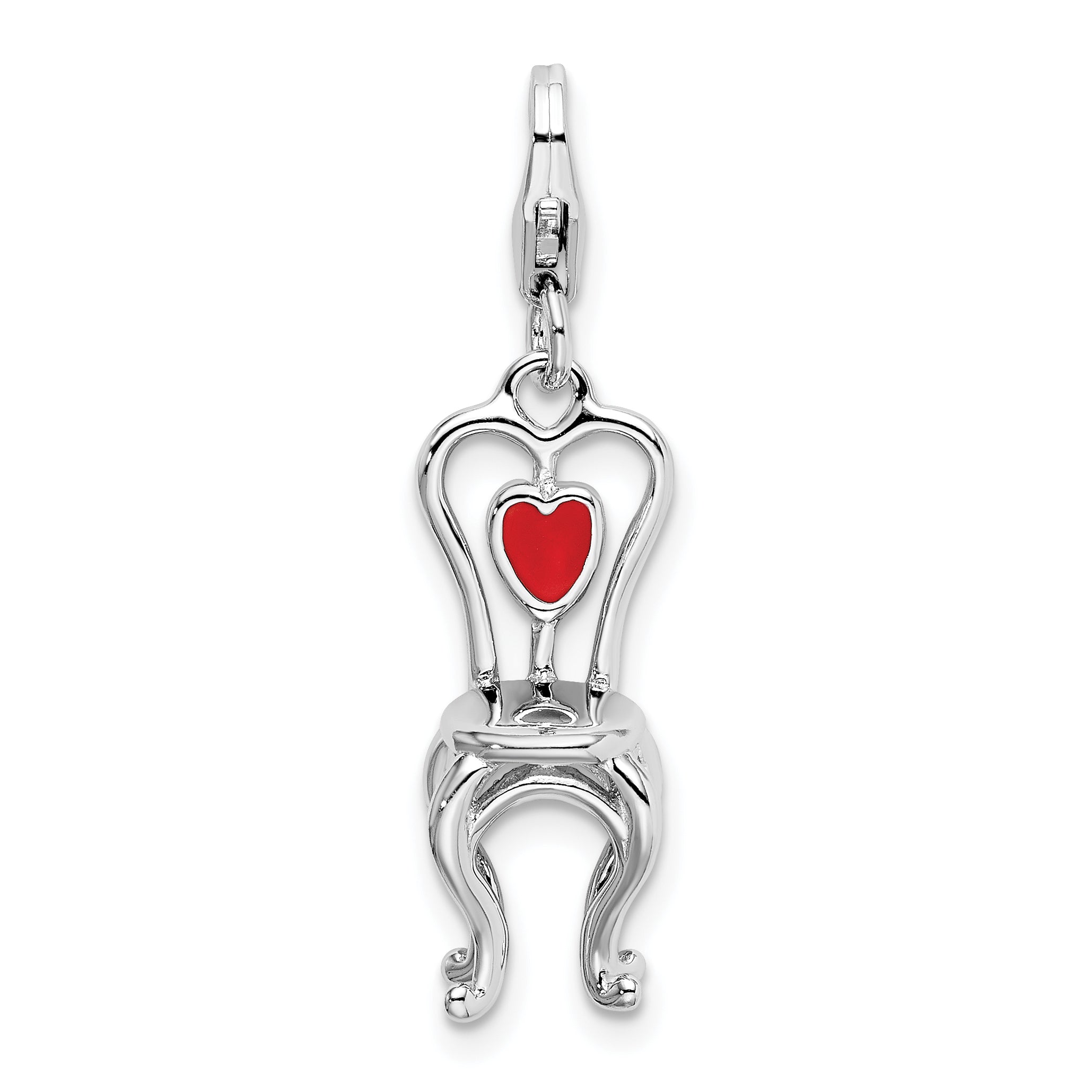 Sterling Silver Amore La Vita Rhodium-Plated Polished 3-D Enameled Chair With Heart Charm Fancy Lobster Clasp
