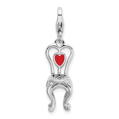 Sterling Silver Amore La Vita Rhodium-Plated Polished 3-D Enameled Chair With Heart Charm Fancy Lobster Clasp