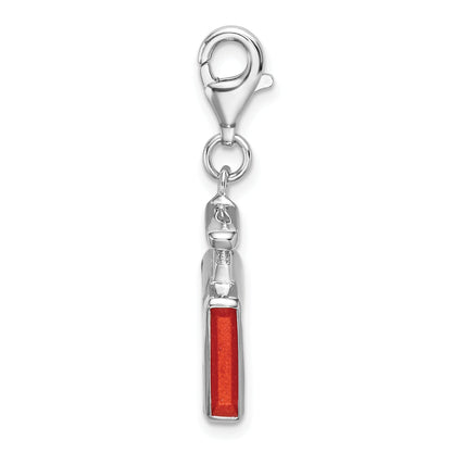 Sterling Silver Amore La Vita Rhodium-Plated Polished 3-D Orange Enameled Perfume Bottle Charm With Fancy Lobster Clasp