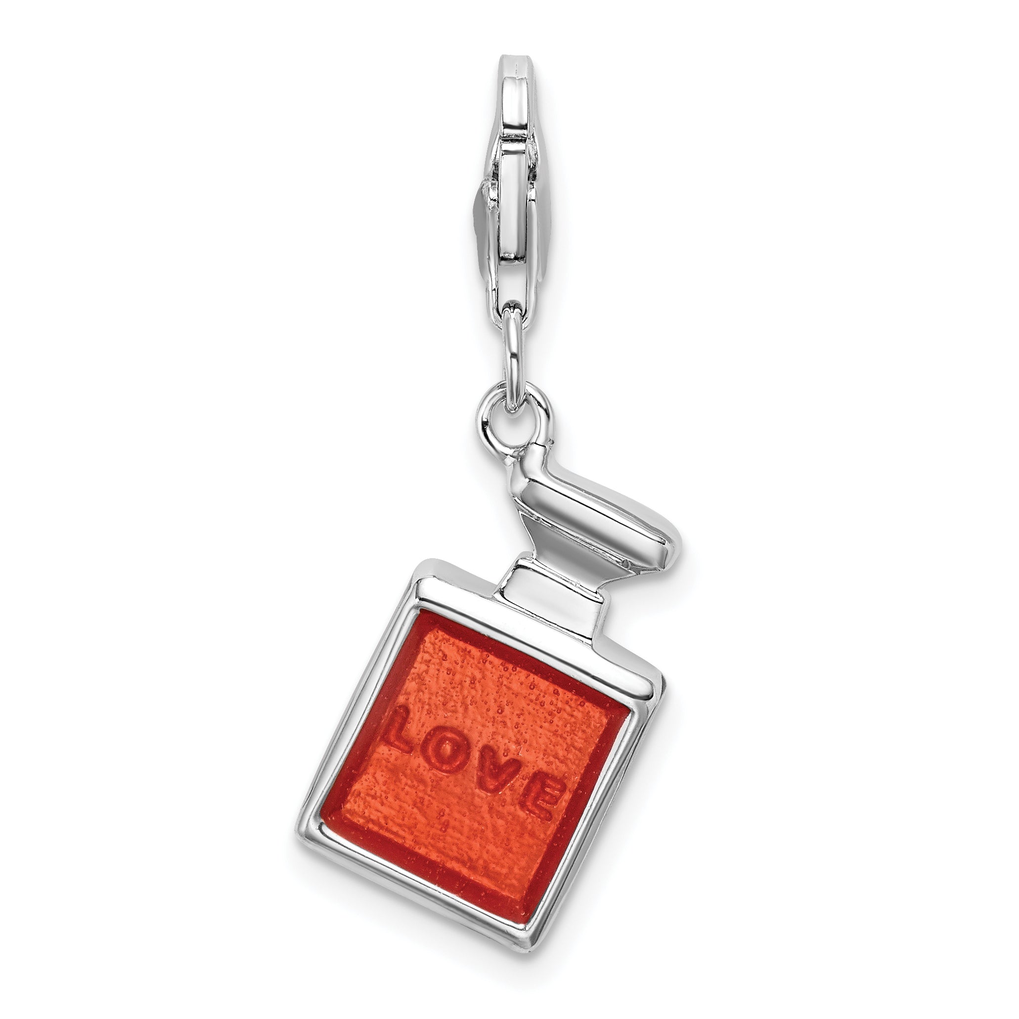 Sterling Silver Amore La Vita Rhodium-Plated Polished 3-D Orange Enameled Perfume Bottle Charm With Fancy Lobster Clasp