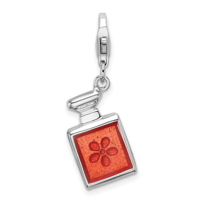 Sterling Silver Amore La Vita Rhodium-Plated Polished 3-D Orange Enameled Perfume Bottle Charm With Fancy Lobster Clasp