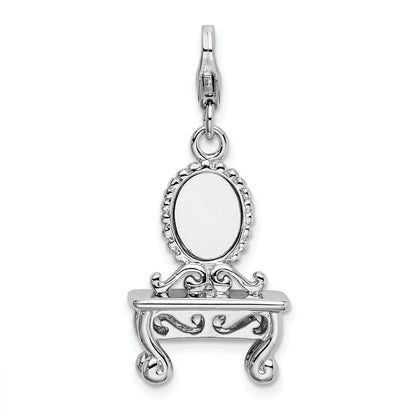 Sterling Silver Amore La Vita Rhodium-Plated Polished 3-D Vanity Charm With Fancy Lobster Clasp
