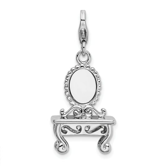 Sterling Silver Amore La Vita Rhodium-Plated Polished 3-D Vanity Charm With Fancy Lobster Clasp