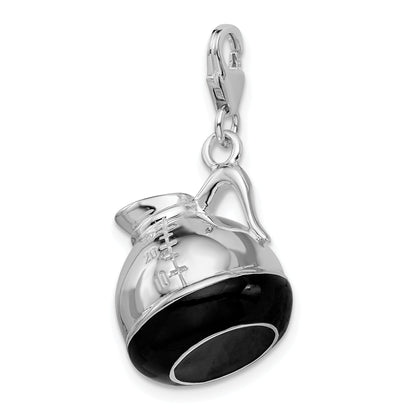 Sterling Silver Amore La Vita Rhodium-Plated Polished 3-D Enameled Coffee Pot Charm With Fancy Lobster Clasp
