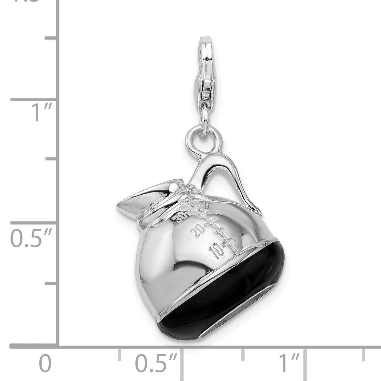 Sterling Silver Amore La Vita Rhodium-Plated Polished 3-D Enameled Coffee Pot Charm With Fancy Lobster Clasp