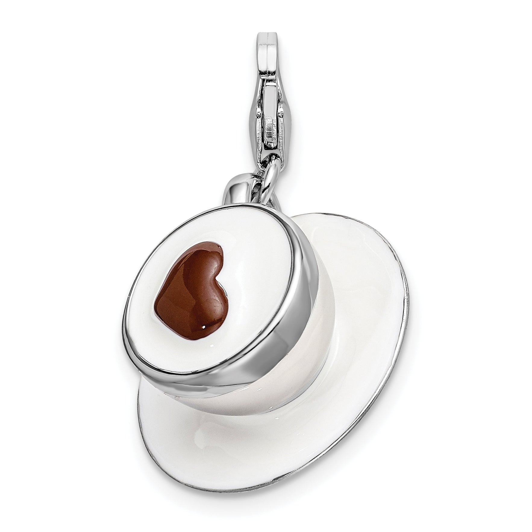 Sterling Silver Amore La Vita Rhodium-Plated Polished 3-D Enameled Cappuccino Charm With Fancy Lobster Clasp