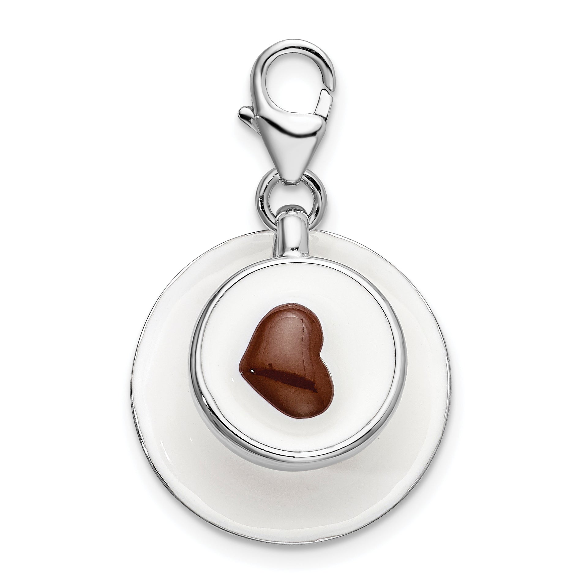 Sterling Silver Amore La Vita Rhodium-Plated Polished 3-D Enameled Cappuccino Charm With Fancy Lobster Clasp
