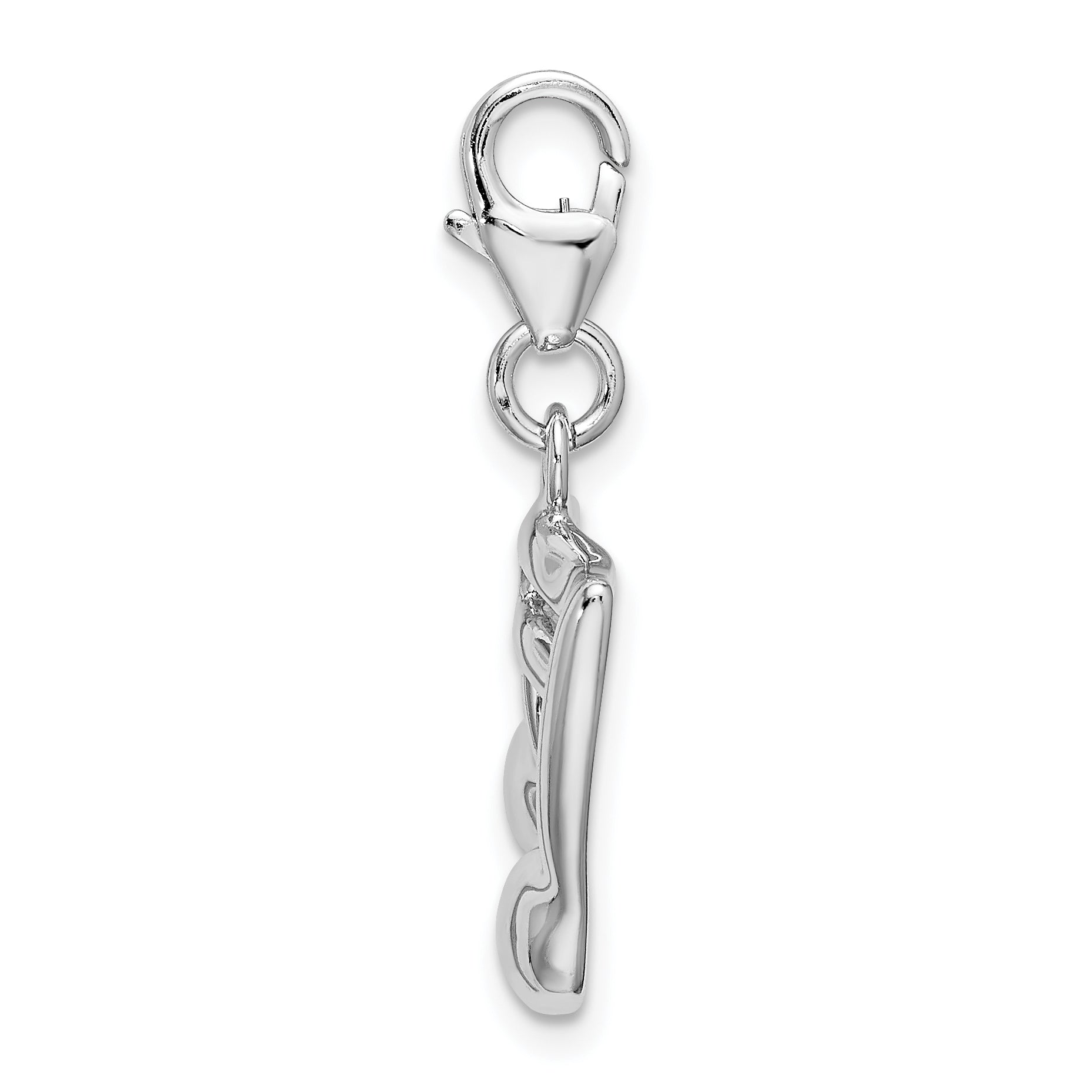 Sterling Silver Amore La Vita Rhodium-Plated Polished White Enameled On Back Of Musical Note Charm With Fancy Lobster Clasp