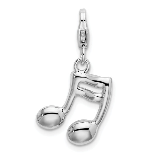 Sterling Silver Amore La Vita Rhodium-Plated Polished White Enameled On Back Of Musical Note Charm With Fancy Lobster Clasp