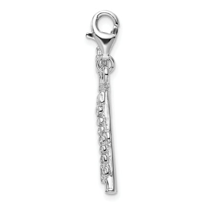 Sterling Silver Amore La Vita Rhodium-Plated Polished 3-D Flute Charm With Fancy Lobster Clasp