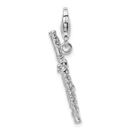 Sterling Silver Amore La Vita Rhodium-Plated Polished 3-D Flute Charm With Fancy Lobster Clasp