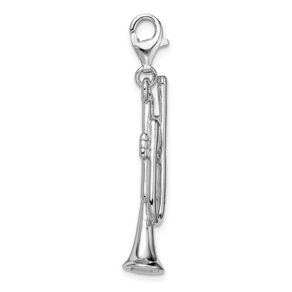 Sterling Silver Amore La Vita Rhodium-Plated Polished 3-D Trumpet Charm With Fancy Lobster Clasp