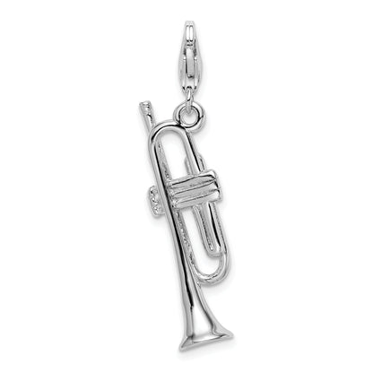 Sterling Silver Amore La Vita Rhodium-Plated Polished 3-D Trumpet Charm With Fancy Lobster Clasp