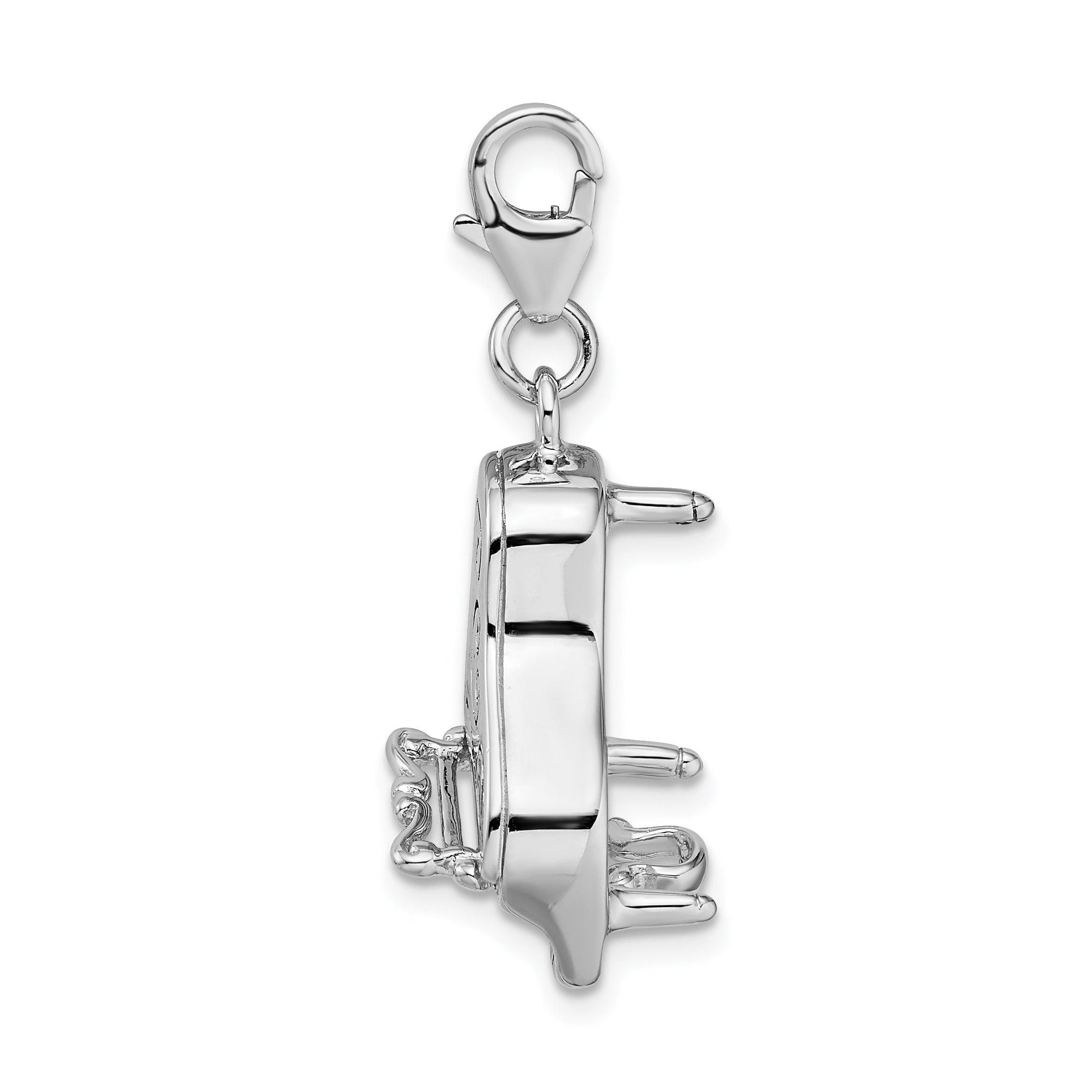 Sterling Silver Amore La Vita Rhodium-Plated Polished 3-D Enameled Grand Piano With Heart Scroll Charm Fancy Lobster Clasp