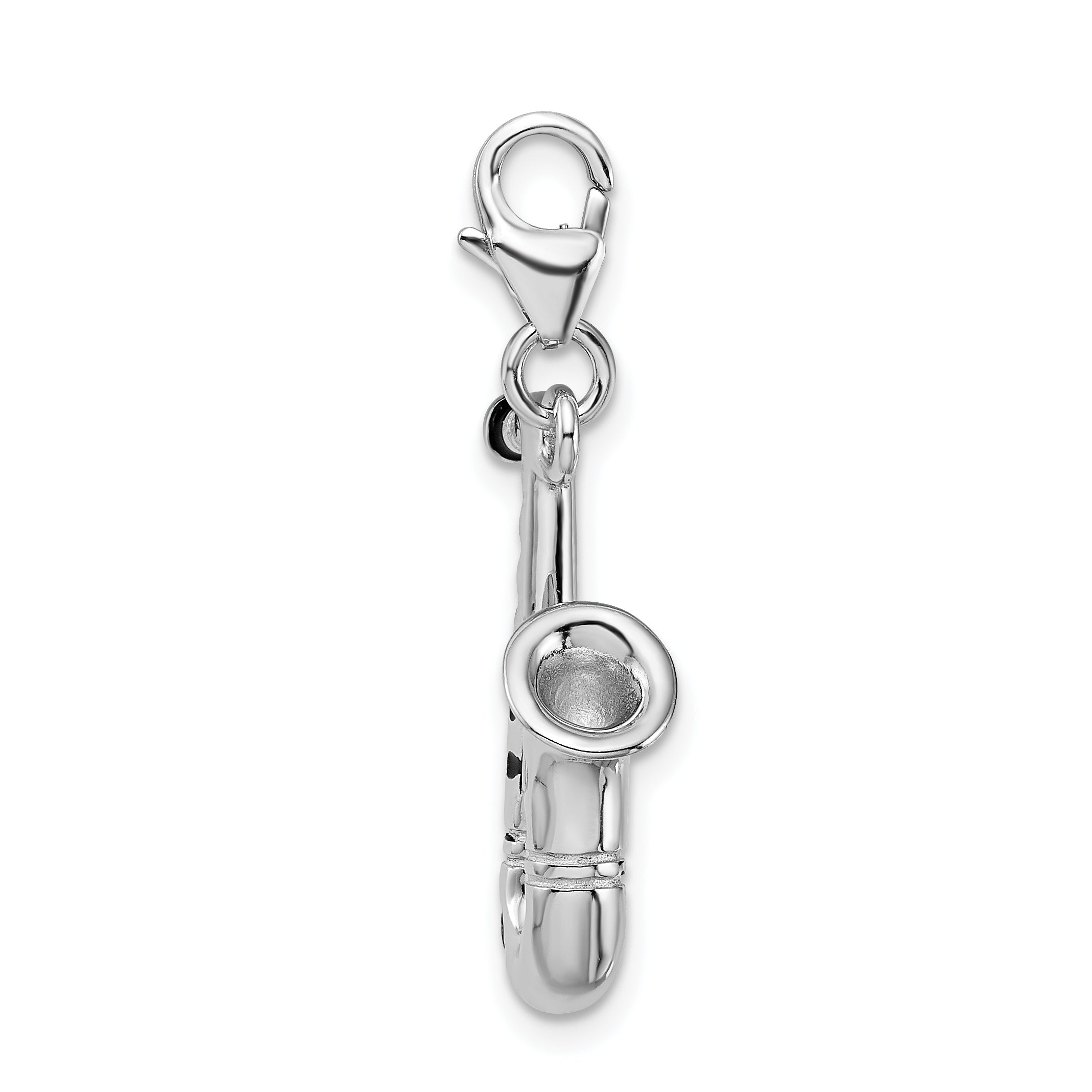 Sterling Silver Amore La Vita Rhodium-Plated Polished 3-D Enameled Saxophone Charm With Fancy Lobster Clasp