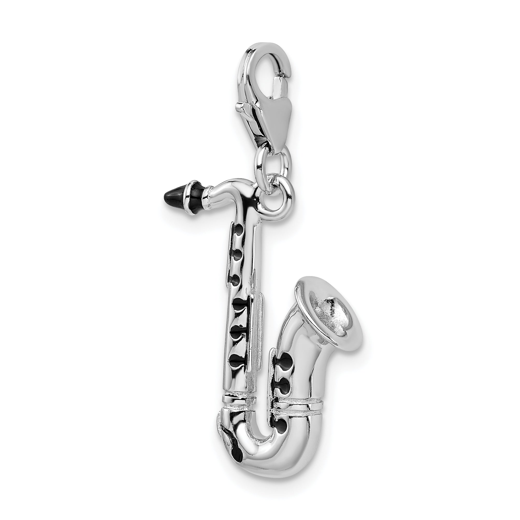 Sterling Silver Amore La Vita Rhodium-Plated Polished 3-D Enameled Saxophone Charm With Fancy Lobster Clasp
