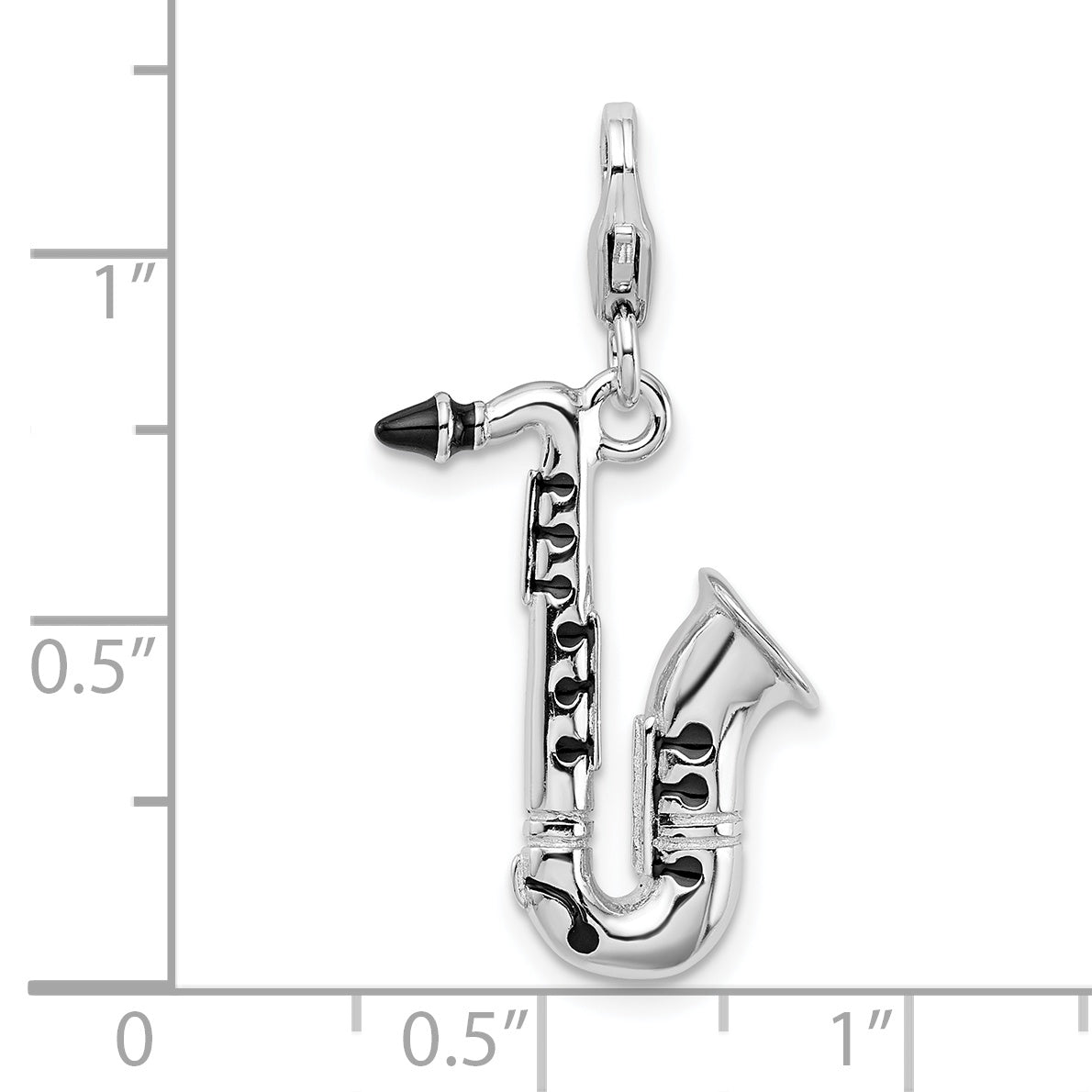 Sterling Silver Amore La Vita Rhodium-Plated Polished 3-D Enameled Saxophone Charm With Fancy Lobster Clasp