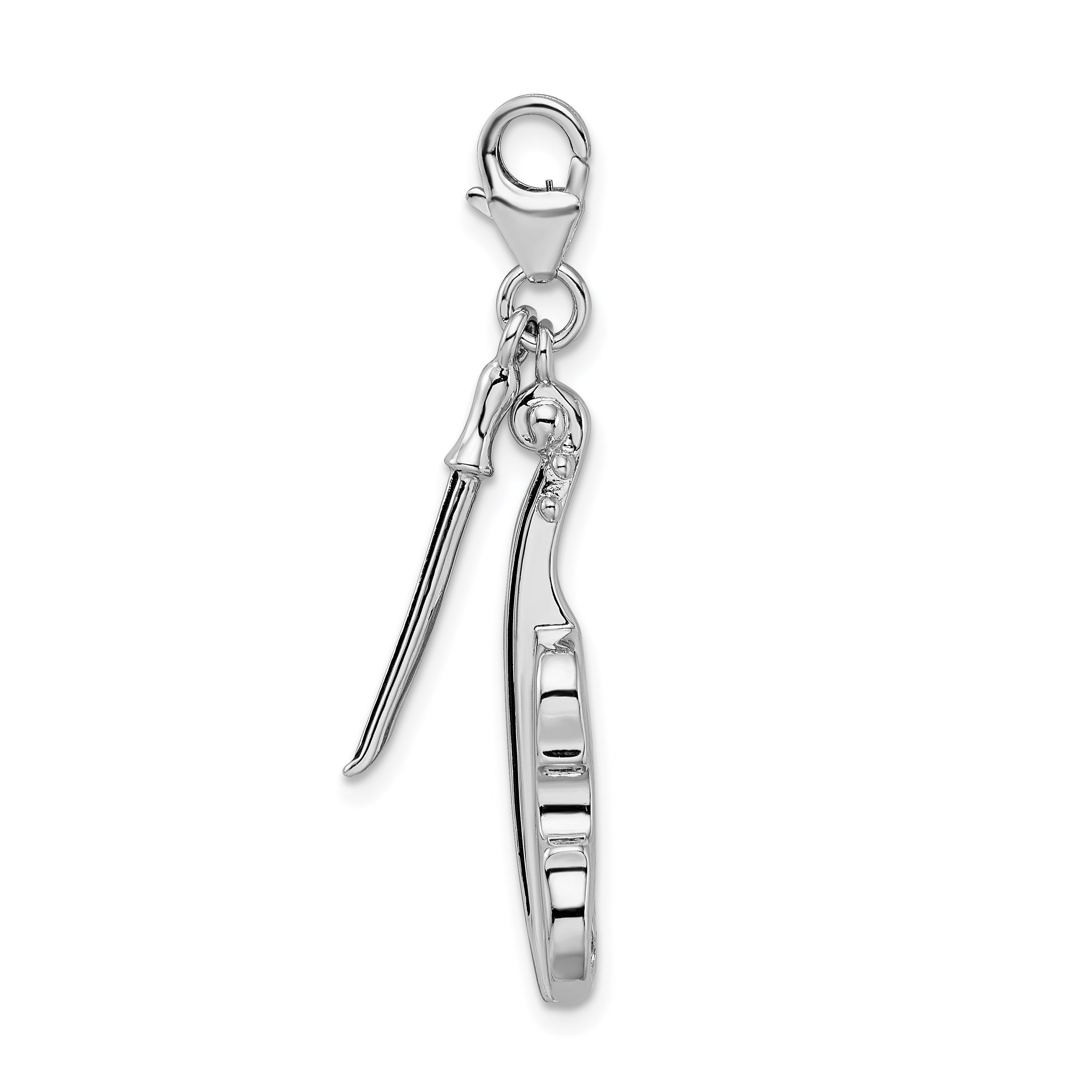 Sterling Silver Amore La Vita Rhodium-Plated Polished 3-D Violin With Antiqued Bow Charm Fancy Lobster Clasp